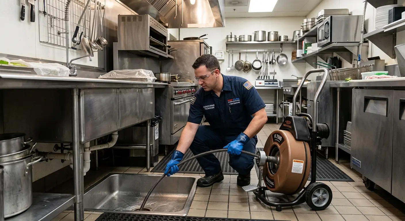 Commercial drain cleaning service in a restaurant kitchen in Guilderland